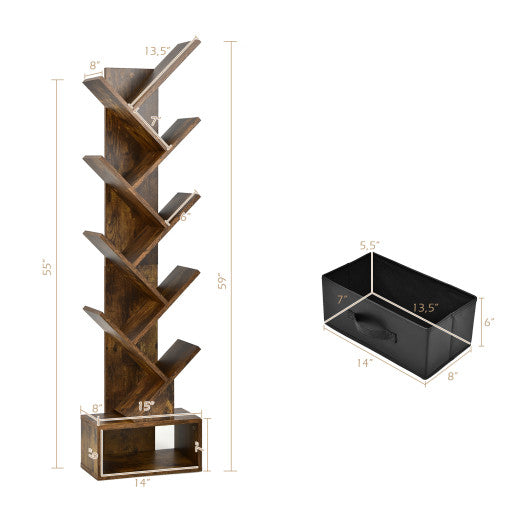 10-tier Tree Bookshelf with Drawer Free-standing Storage Bookcase - Image 5