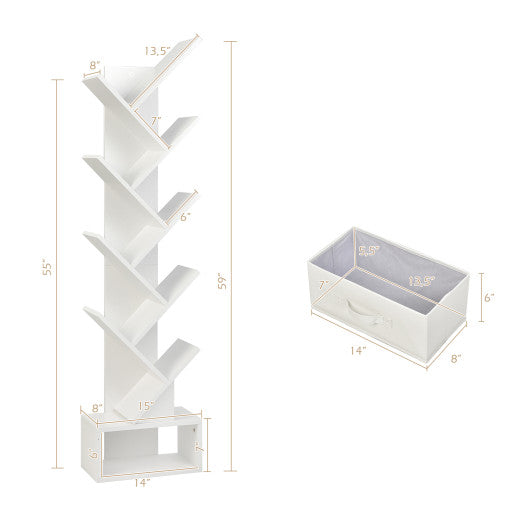 10-tier Tree Bookshelf with Drawer Free-standing Storage Bookcase - Image 12