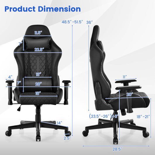 Adjustable 360° Swivel PU Gaming Chair with RGB LED Lights and Nylon Base-Black - Image 5