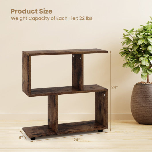 24 Inch 3-Tier Geometric Bookshelf with Thick Foot Pads-Brown - Image 5
