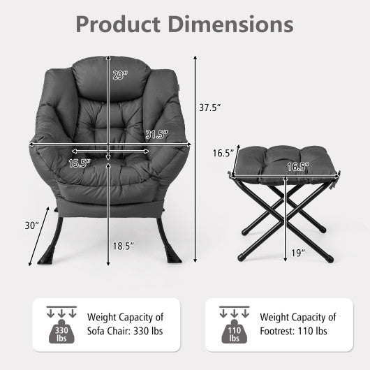 Modern Accent Sofa Chair with Folding Footrest and Side Pocket-Gray - Image 4