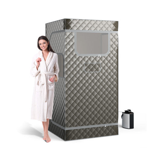 Portable Steam Sauna with 3L Steam Generator Remote Control Wood Foot Massager and Foldable Chair for Home-Gray - Image 2