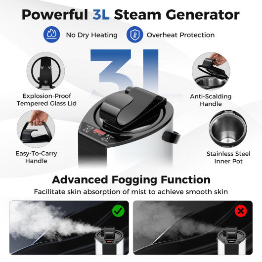 Portable Steam Sauna with 3L Steam Generator Remote Control Wood Foot Massager and Foldable Chair for Home-Gray - Image 5