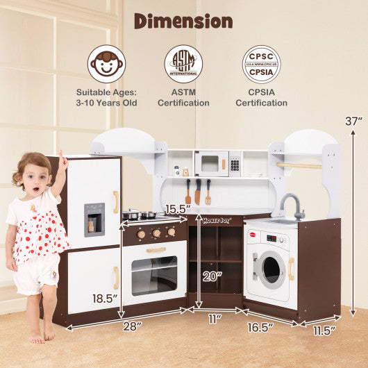 Toddler Kitchen Playset with Ice Maker Microwave Oven Sink and Washing Machine for Kids 3+ Years Old - Image 4