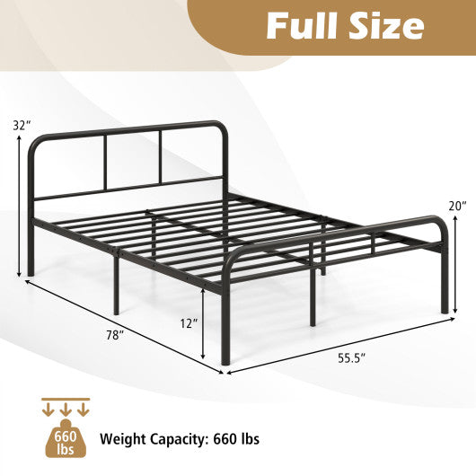 Full Bed Frame with Headboard and Footboard No Box Spring Needed-Black - Image 4